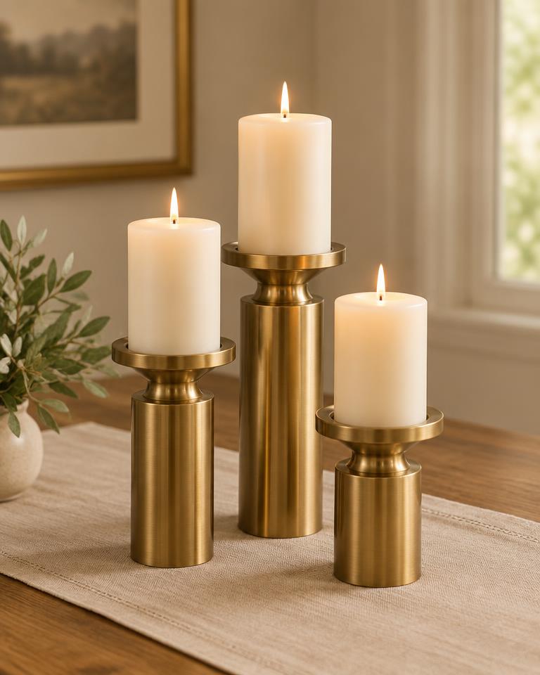 Brass Pillar Holder Trio